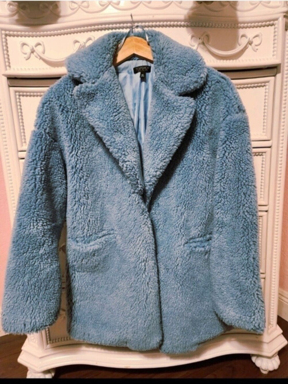 Topshop Light Blue Faux Shearling Teddy Coat